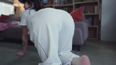 Brother caresses stepsister on the pussy