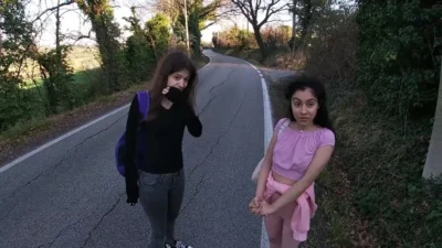 Having Fun with 2 Stranger Girls that come back from School